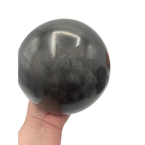 Pueblo Black Pottery Bud Vase Mato Ortiz Round bottom VTG 5.5" high 5" diameter - Picture 8 of 8